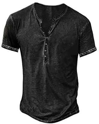 NEMXCE Hemd Herren Vintage Henley Shirt Kurzarm/Langarm T Shirt V Ausschnitt Slim Fit T-Shirt