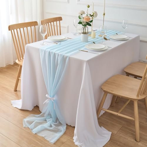 CHUQING Tischläufer Hellblau Chiffon Tischdeko Blau Organza Tischläufer Chiffon Hochzeit Table Runner 70 x 300 cm