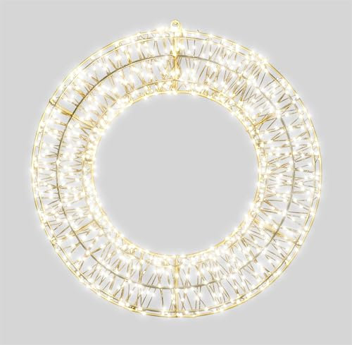 Xmas Haus Pre Lit Micro LED Wreath with 5m Lead, Timer PSU, Hanging Points, White Wire Frame for Indoor and Outdoor on Doors, Walls, Ceilings for Festive Christmas Decorative Lighting 700mm