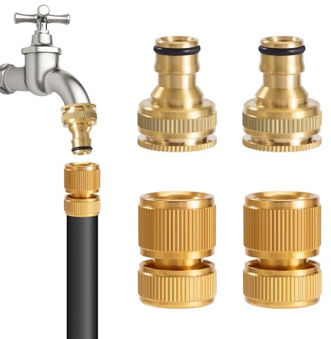 Connecteur de Tuyau En Laiton 2 en 1 Tuyau De Jardin Raccord Robinet Raccords Rapides En Laiton Fileté 1/2 et 3/4 Adaptateur de Robinet pour Cuisine Jardin Extérieur 4 Pièces