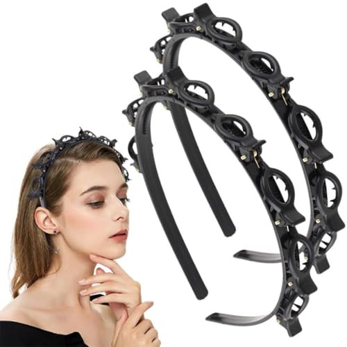 JEYORZY Lot de 2 serre-têtes avec pinces,Bangs Hairpin,Double Bangs coiffure épingle à cheveux,Bandeau avec serre-tête,Convient aux femmes et aux filles(noir)