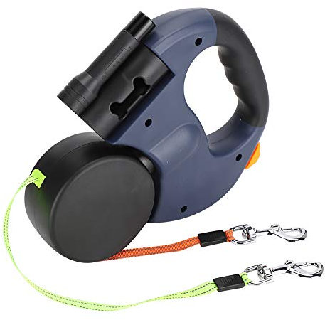Double Retractable Dog Lead, Reinforced Extendable Pet Walking Lead Automatic Extendable Flexible Dog Cat Traction Rope Dual Headed Hand Holding with LED Light (Dark Gray)