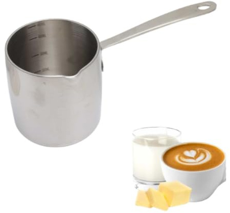 Butter Warmer Pot, Turkish Coffee Pot Milk Warmer Pot Small Sauce Pan with Scales and Spout Tri-Ply Stainless Steel (450ML/15oz)