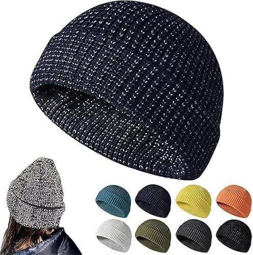 Flex Beanie 2.0, Weflexus Reflective Beanie - Selected Wool Highly Reflective Fiber, Flex Beanie Reflective, Warm Knitted Hat for Winter Night Walks, Unisex (Navy)