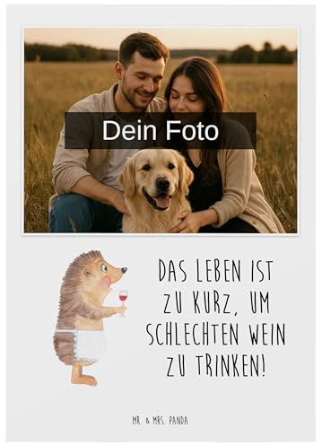 Mr. & Mrs. Panda Fotokarte Igel Wein - Geschenk, Spruch, Weinglas, Rotwein, Postkarte mit Foto, Deko, Lustige Sprüche, Grußkarte, Weißwein