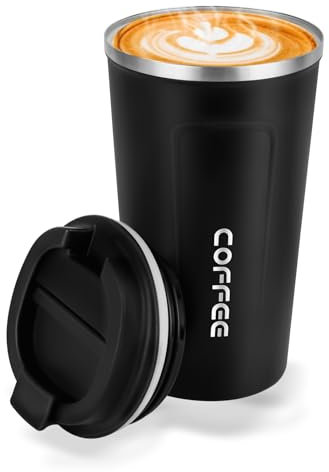 Goodatech 510ml/18oz Tazza Viaggio caffè Termica in acciaio inossidabile, Senza BPA Vuoto Isolato Borraccia, Auto Bicchiere con Coperchio a Tenuta Stagna, per caffè caldo/freddo (Nero)