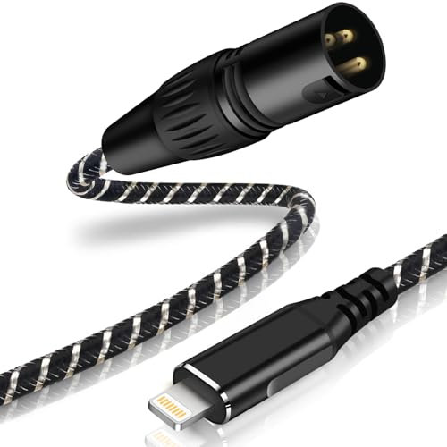 Lightn ing to XLR Male Audio Cable 2M,Phone to XLR unidirectional adapter Cord Only used to transmit i-Phone,iPod and i-Pad audio to amplifier,speaker,etc.(No microphone or audio recording support)
