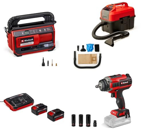 Einhell Power X-Change Auto-Set (18 V) mit Schlagschrauber, Nass-Trockensauger, Kompressor, 2x 4,0 Ah Akku
