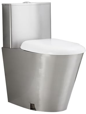 SBCGFY Inodoro Comercial de Acero Inoxidable 304 con Tanque de Agua, Inodoro de una Pieza Compacto pequeño Que Ahorra Agua de Alta eficiencia(Drenaje de Pared con Cubierta de Acero Inoxidable + PP)