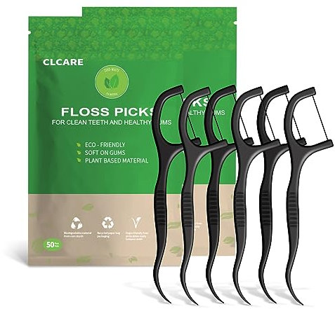 Palillos de hilo dental biodegradables, 100 unidades, mango libre de plástico natural, palillo de dientes suave en encías y dientes, hilo dental fino para adultos y niños, barra de hilo dental