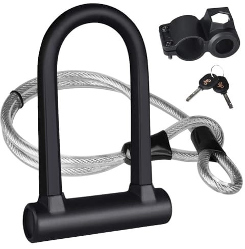 Candado en U para bicicleta con cable de acero de 1,2 m, soporte de montaje incluido