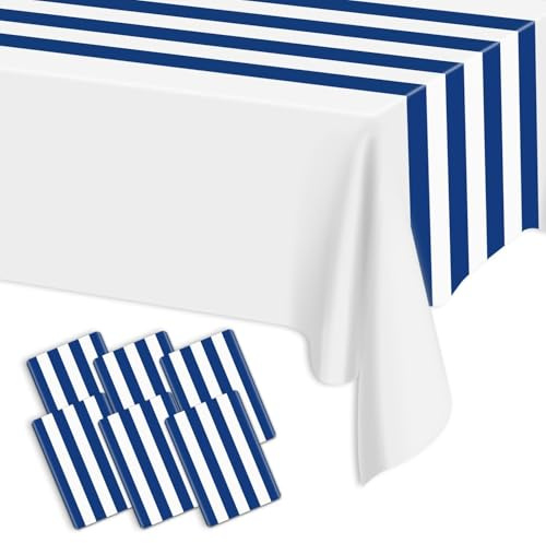 Tischläufer Mit Blau-weiß Gestreiften Tischläufern, 35 X 275 cm, Kunststoff, Einweg, Klassisch, Gestreift, Tischdekoration Für Jungen, Geburtstag, Ozean-Mottoparty, Hochzeiten, 6 Stück