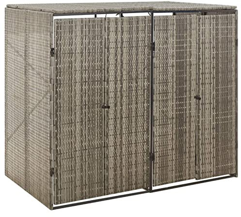 LAPOOH Double Wheelie Bin Shed Grey 140x80x117 cm Poly Rattan,Wheelie Bin,Garden Wheelie Bin Storage,Wheelie Bin Shed Outdoor-319865