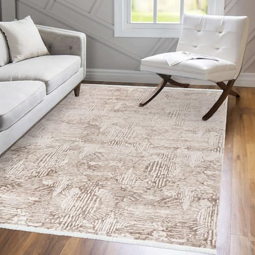 Mazovia Groß Teppich Wohnzimmer 200x300cm Creme Geometrisch 3D-Muster | Teppich für Schlafzimmer Büro Esszimmer Beige Pflegeleicht Tierfreundlich Allergikerfreundlich Fußbodenheizungsgeeignet