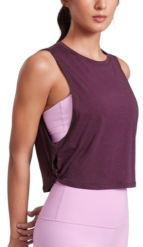 CRZ YOGA Pima Cotton Tank Top Tiefer Armausschnitt Aubergine Heather 38
