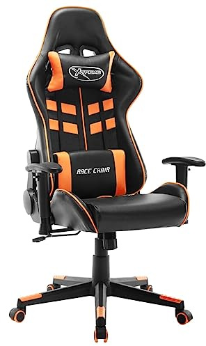 Teenpull Chaise Gaming Noir Orange Simili Cuir Réglable en Hauteur avec 2 Coussins Design Ergonomique pour Ordinateur et Bureau