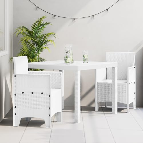 Qnhdfrt Rechteckiger Gartentisch Set Weiß aus Synthetischem Rattan mit 2 Stühlen für Garten und Terrasse Modernes Design Robuste Außenmöbel für Kleine Gruppen