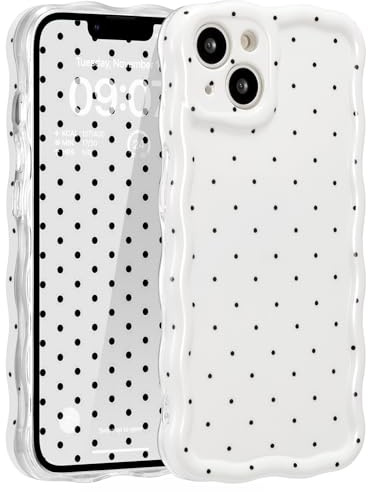 ZCDAYE for iPhone 14 Case Wavy Edge Phone Case White Polka Dots | Cute Pretty Aethetic Pattern Printed Women Girly Cases, Full Camera Protection, Comfy Soft Phone Cover for iPhone 14