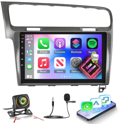 NHOPEEW Autoradio 8 Core 6+128G Android per VW Golf 7 MK7 2012-2020 con Carplay wireless e Android Auto DSP Wifi GPS Comandi al volante Vista panoramica a 360