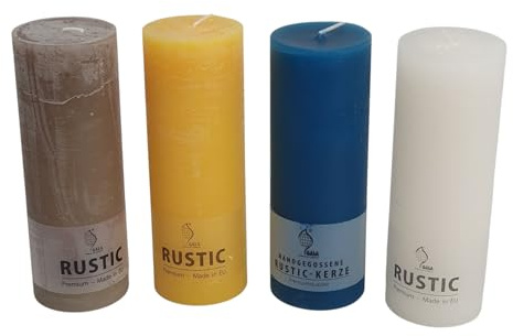Gala Rustik Kerzen 4er Set, 19 x 7cm, 4 Farben, Premium Stumpenkerzen, Duftfrei, Kerzen, lange Brenndauer, Advent, Weihnachten, Adventskranz