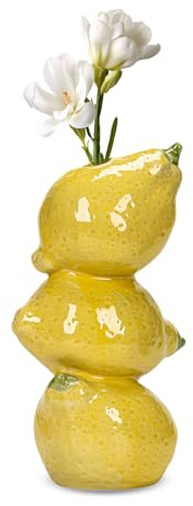 EAZHOP Stacked Lemon Ceramic Vase 10.8x20.1cm Yellow Fruit Decor Vase for Dried Flowers Pampas Grass, Small Decorative Vase for Home Office, Living Room Shelf Decor (Lemon Shape)