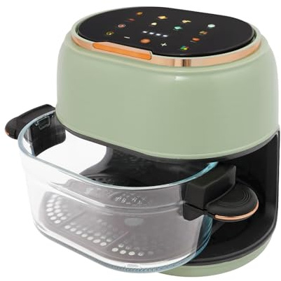 Freidora de aire caliente, 4 L Air fryer con pantalla táctil y cesta de cristal visible, 1350 W, freidora de aire caliente multifuncional 176-374°F para familia patatas fritas, pollo, verduras