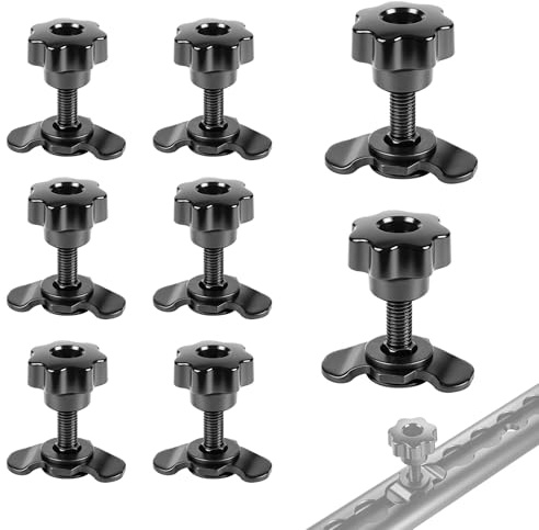 EXLECO 8 Airlineschiene Schraubfitting M8x60mm mit Sterngriffmutter Schwarz | Airline Fitting Airlinebeschlag, Airlineverschraubung Zubehör, Endbeschlag für Zurrschienen, 500daN Airlineverschraubung