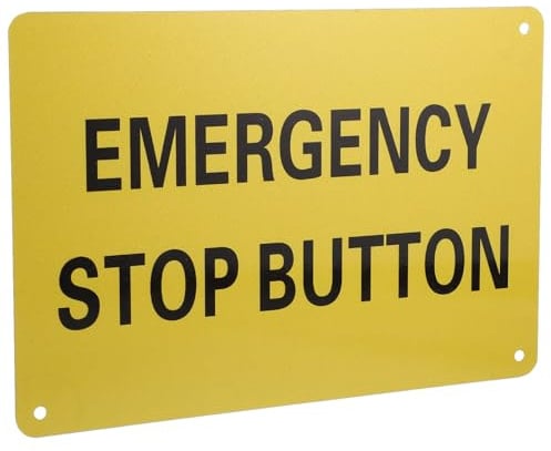 FRCOLOR Notstopp Warnschild Metall 10X7 Zoll Aluminium Gelber Hintergrund mit Schwarzer Schrift für Maschinen und Industrieanlagen