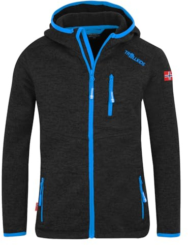 Trollkids Kids Jondalen Jacket XT | Warme Kapuzenjacke aus Strickfleece, Zwei Hüfttaschen und eine Brusttasche, Modische Akzente durch Kontrast und Details