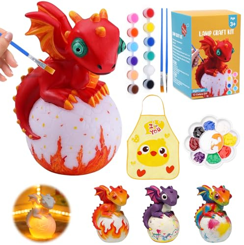 LEADSTAR Paint Your Own Dinosaur Lamp Kit - Arts and Crafts Supplies Painting Kit for Kids Teens Age 3+, DIY Night Light Dinosaur Toys for Boys Girls 3 4 5 6 7 8 9 10 11 12 Easter Birthday Gift