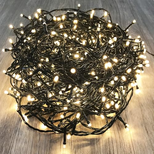 500er LED-Lichterkette warmweiß innen & außen mit Trafo Kabel grün