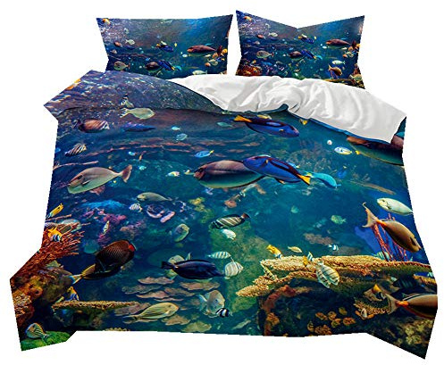 Stillshine Bettwäsche für Kinder Einzelbett 135x200 Junge Cartoon Seepferdchen Quallen Multicolor Ozean Welt Bettbezug Haben Reißverschluss Anti-Feuchtigkeit, Anti-Milbe, glatt und bequem