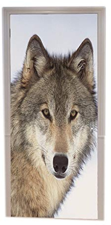 A.Monamour Türtapeten Selbstklebend 3D Grauer Wolf Im Winter Weißen Schnee Tier Abgebildet Türtapete Türposter Tapete 77x200cm
