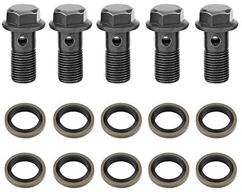 Jadeshay Bullone,5 pezzi Moto Freno Banjo Bulloni Kit Pinza Freno Cilindro Maestro M10 * 1,0 mm Bullone Banjo Bulloni e Raccordi in Acciaio Banjo Bolt Sigillante