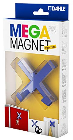 Dahle Mega Magnet CROSS XL (70 x 70 mm, inkl. 2 Haken zum Aufhängen von Gegenständen) blau