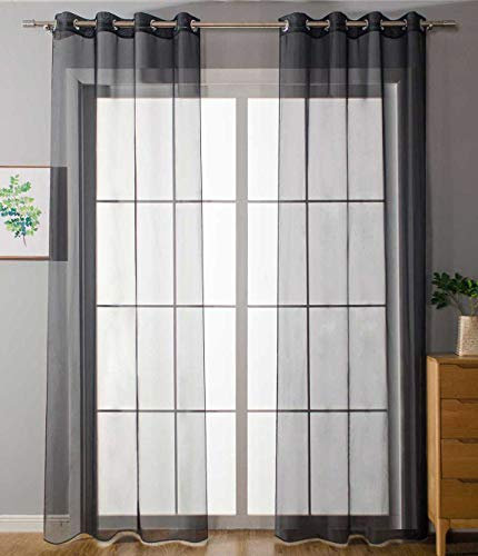 2er Set Ösenvorhänge Transparent »Uni« Gardine HxB 225x140 cm Schwarz Stores Vorhang Ösen Bleibandabschluß Wohnzimmer, 20332-cn2