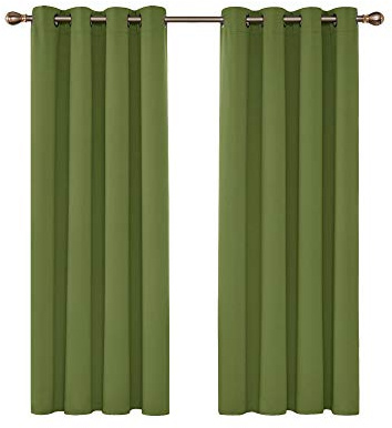 Deconovo Thermal Insulated Blackout Curtains, Anti-Cold, Modern Design with Eyelets, Curtains for Living Room and Bedroom, 132 x 138 cm (Width x Height), Grass Green, 2 Pieces