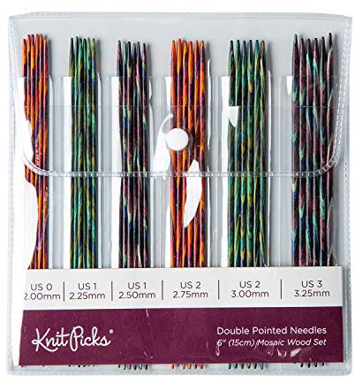 Knit Picks, Stricknadel-Set aus Holz mit Doppelspitze, Mosaik, 15,6 cm
