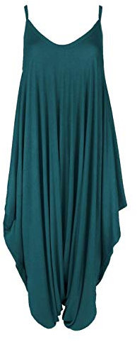 WearAll Women's Lagenlook Strappy Baggy Harem Jumpsuit Dress Top Playsuit Teal 12-14