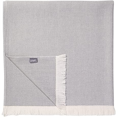 Sowel® Hamamtuch, Fouta Strandtuch, Saunahandtuch, 100% Bio-Baumwolle, 100 x 190 cm, Hergestellt in Portugal, Grau/Ecru