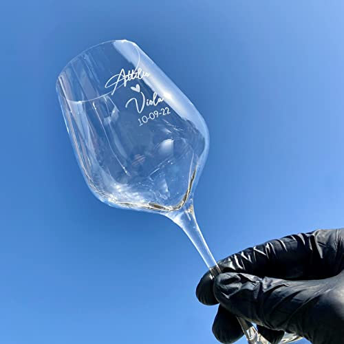 Generico Bicchiere da Vino Personalizzato - Calice da Vino Rosso Bianco Inciso Due Nomi e Caratteri Diversi | Ideale per matrimonio, anniversario, regalo, nozze, Natale