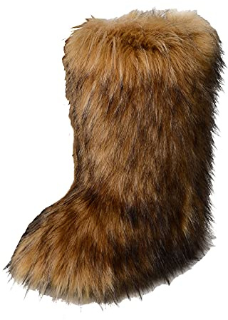Gegefur Women's Faux fur Boot Furry Fluffy Short Snow Boot Mid-Calf Boots Warm Comfortable Outdoor Flat Shoes (Faux Raccoon, numeric_9)