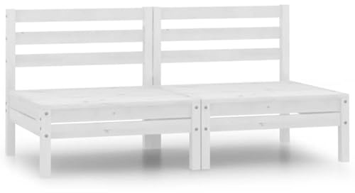 vidaXL Garten Mittelsofas 2 STK., Modular Gartenmöbel, Sofa Lounge Sessel für Garten Terrasse Balkon, Gartensofa Gartensessel, Weiß Kiefer Massivholz