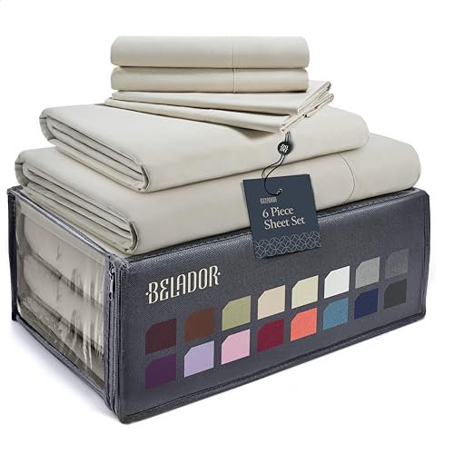 BELADOR Seidig weiches Queen-Bettwäsche-Set – 6-teiliges Luxus-Bettwäsche-Set für Queen-Size-Bett, sichere Passform, Tiefe Bettlaken mit elastischen, atmungsaktiven Hotel-Bettlaken und Kissenbezügen,