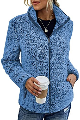 Tomwell Felpa Donna con Zip e Cappuccio in Pile Calda Taglie Forti Casual Invernale Oversize Felpe Elegante Pullover Ragazza Manica Lunga Sweatshirt Giacca A Blu L