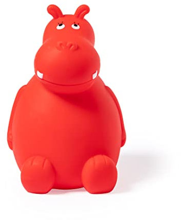 Sparschwein Nilpferd aus PVC mit weichem Körper in lebendigen Farben. Originelle kleine Spardosen für Kinder mit Stopfen. Leicht und robust. (Rot)