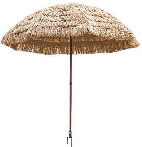 SEVEEZ 2.1m Parasol Patio Garden Hawaii Beach Sun Umbrella With Steel Anchor Tilt Adjustment PP Rope Grass For Outdoor Sun Protection Shade