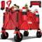 Overmont 150kg Festival Camping Trolley on Wheels - Heavy Duty Folding Beach Wagon Cart with Extra Wide Wheels, Adjustable Handle, Portable for Outdoor, Garden, Shopping, Fishing - Red
