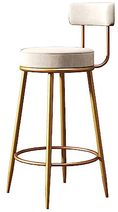 IXITAB Tabourets de bar ronds en velours avec dossier + pieds en métal doré, hauteur 65 cm, blanc