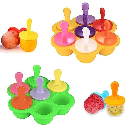 Eisformen Silikon, 2 Stück Eis am Stiel Silikon, Mini Eisformen, Eisförmchen Popsicle Formen (Gelb Grün)